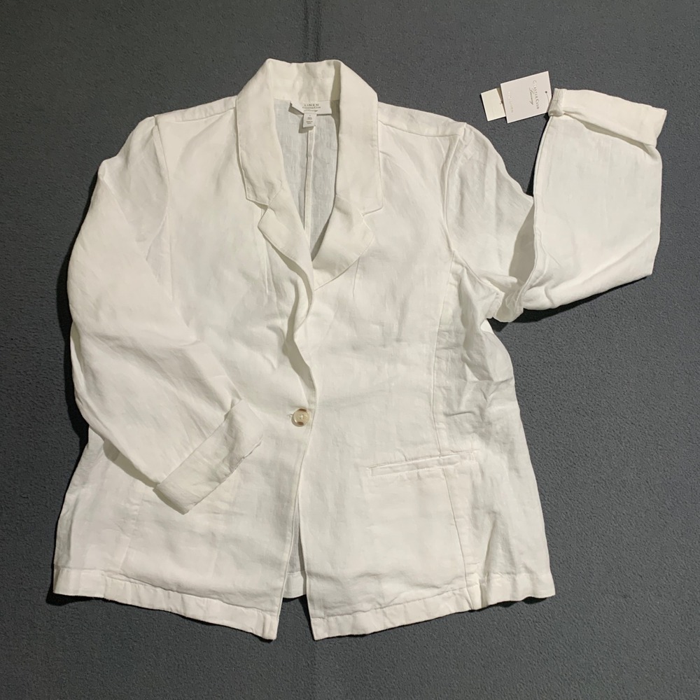 New Charter Club Luxury 100% Linen Blazer‎ Bright White Large